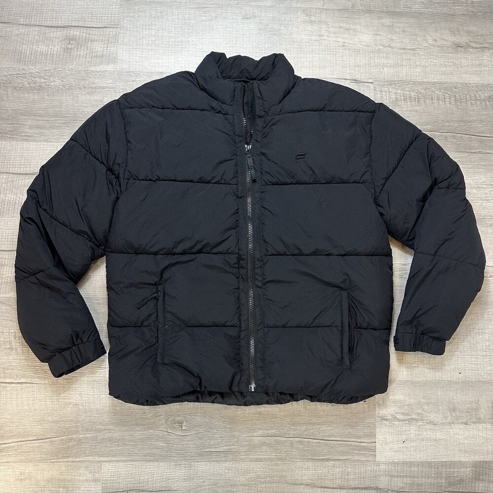 Men’s Fabletics Essential Puffer Coat Black Size 2XL Full Zip Jacket EUC